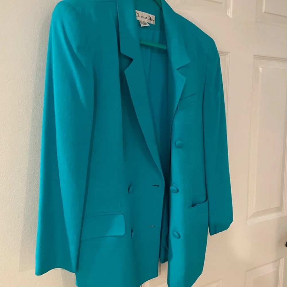 Vintage christian Dior women's skirt suit blue buttons read for sizing